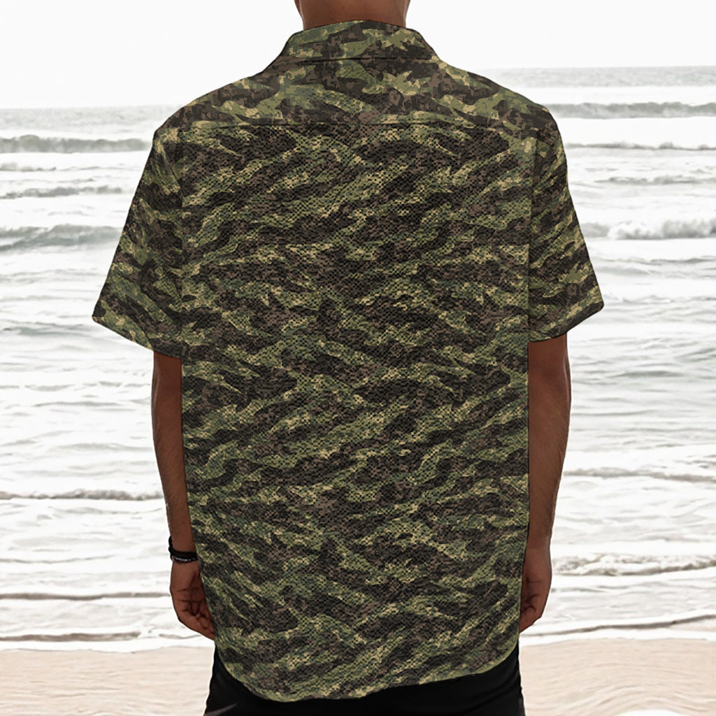 Tiger Stripe Camouflage Pattern Print Textured Short Sleeve Shirt