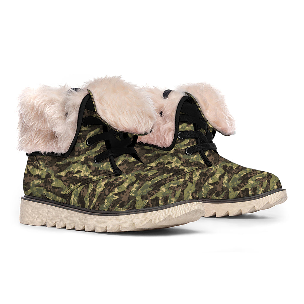Tiger Stripe Camouflage Pattern Print Winter Boots