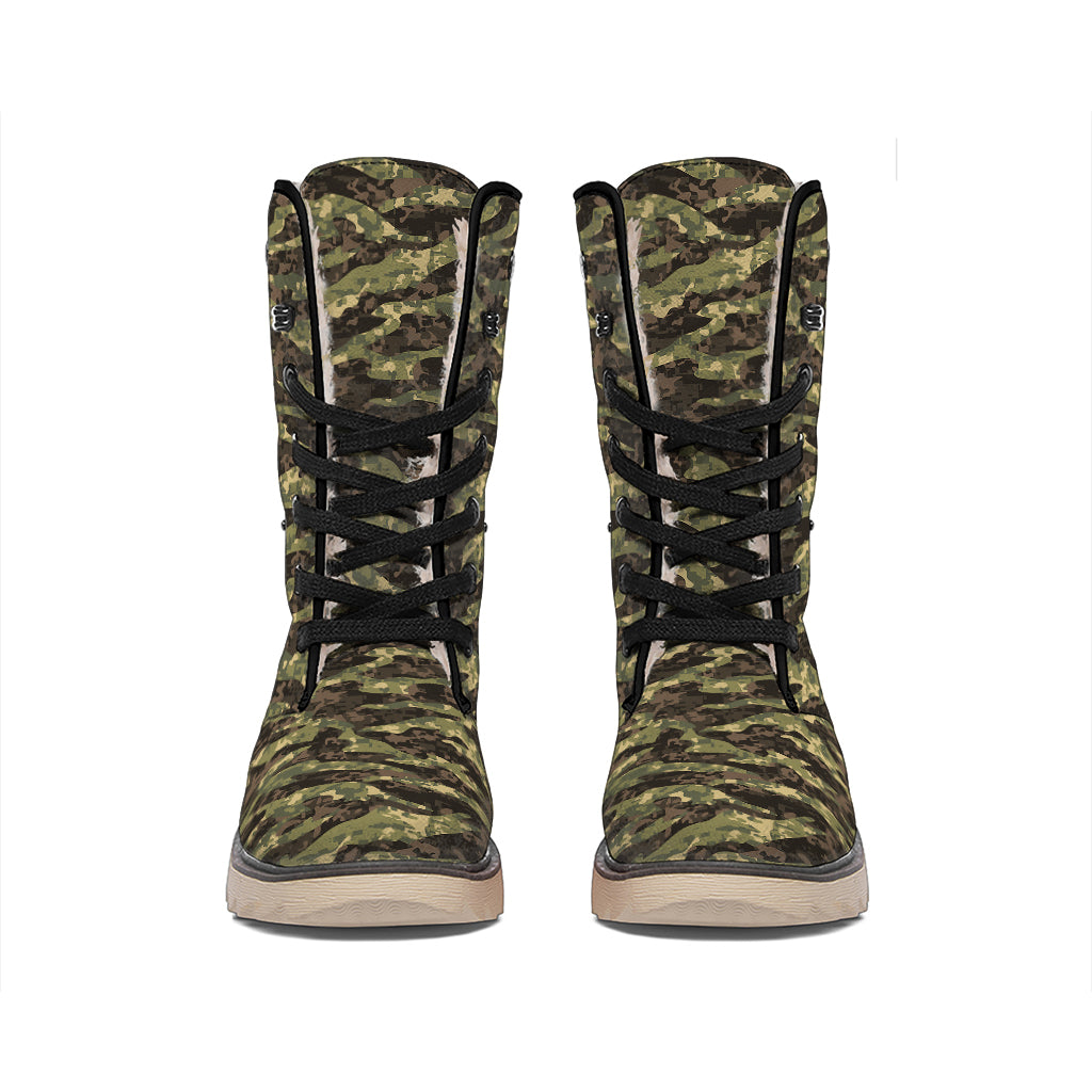 Tiger Stripe Camouflage Pattern Print Winter Boots