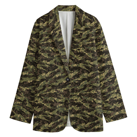 Tiger Stripe Camouflage Pattern Print Women's Cotton Blazer