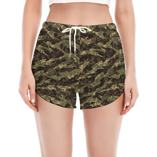 Tiger Stripe Camouflage Pattern Print Women's Split Running Shorts