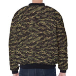 Tiger Stripe Camouflage Pattern Print Zip Sleeve Bomber Jacket