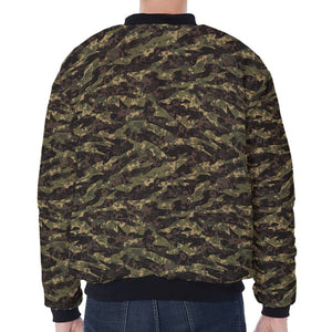 Tiger Stripe Camouflage Pattern Print Zip Sleeve Bomber Jacket