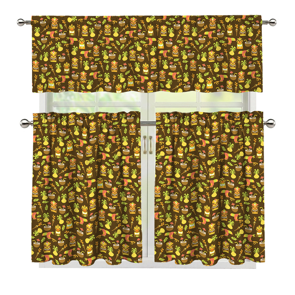Tiki Luau Pattern Print 3 Piece Kitchen Curtains