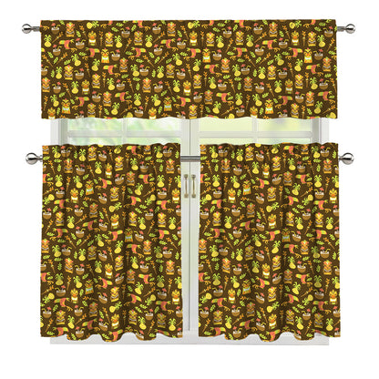 Tiki Luau Pattern Print 3 Piece Kitchen Curtains
