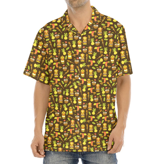 Tiki Luau Pattern Print Aloha Shirt