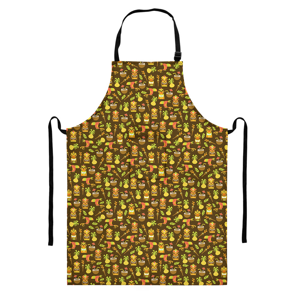 Tiki Luau Pattern Print Bib Apron With Pocket