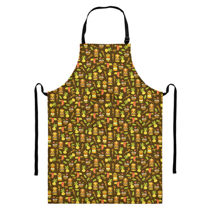 Tiki Luau Pattern Print Bib Apron With Pocket