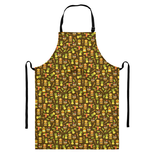Tiki Luau Pattern Print Bib Apron With Pocket