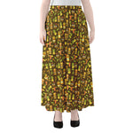 Tiki Luau Pattern Print Chiffon Maxi Skirt