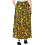 Tiki Luau Pattern Print Chiffon Maxi Skirt