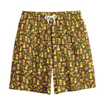 Tiki Luau Pattern Print Cotton Shorts