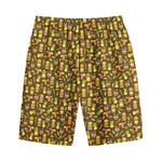 Tiki Luau Pattern Print Cotton Shorts