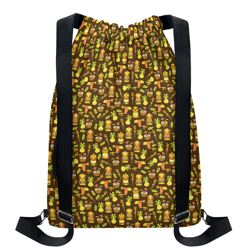 Tiki Luau Pattern Print Drawstring Backpack