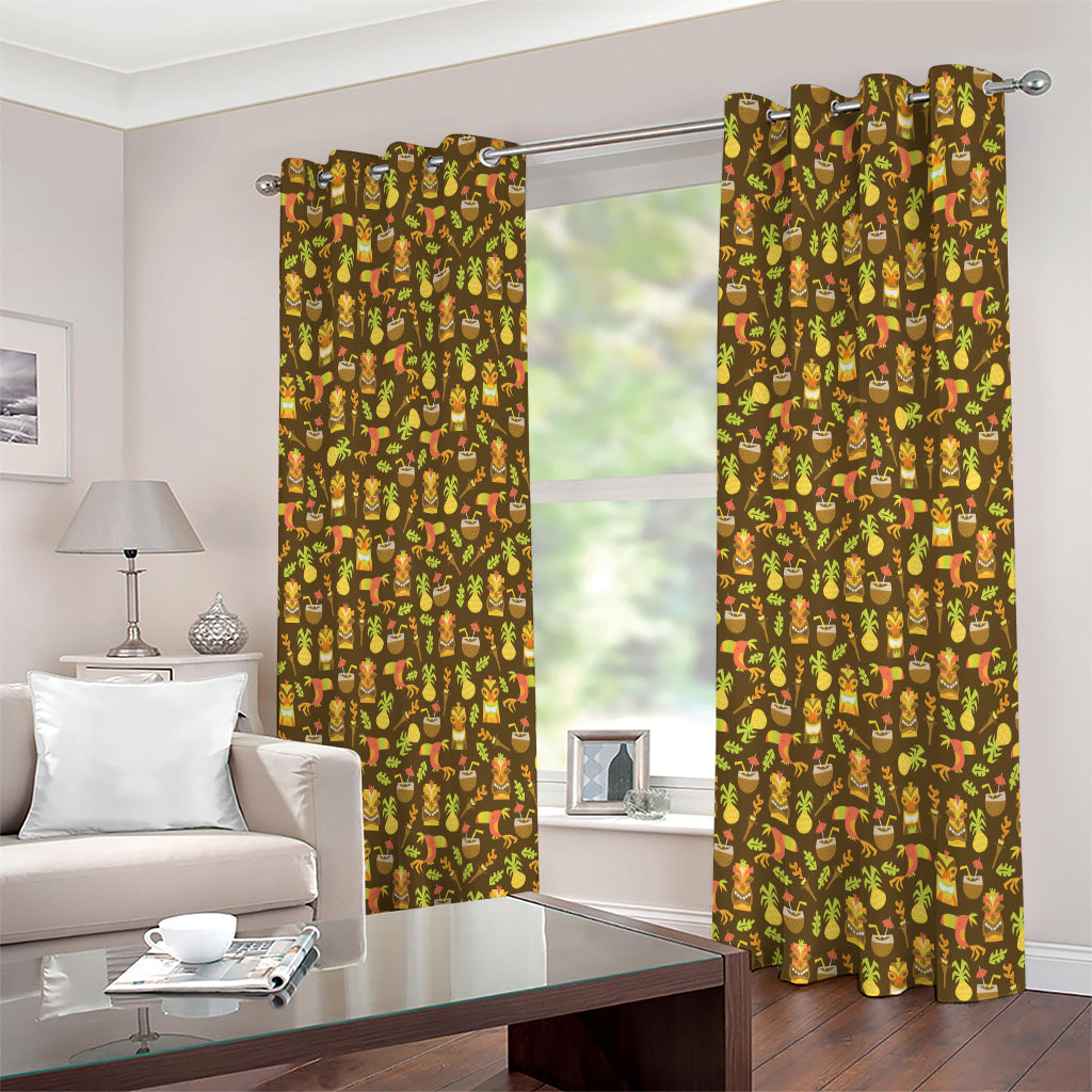 Tiki Luau Pattern Print Extra Wide Grommet Curtains