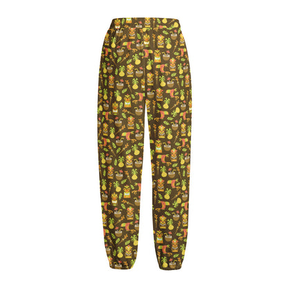 Tiki Luau Pattern Print Fleece Lined Knit Pants