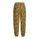 Tiki Luau Pattern Print Fleece Lined Knit Pants