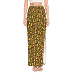 Tiki Luau Pattern Print High Slit Maxi Skirt