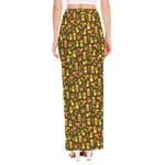 Tiki Luau Pattern Print High Slit Maxi Skirt