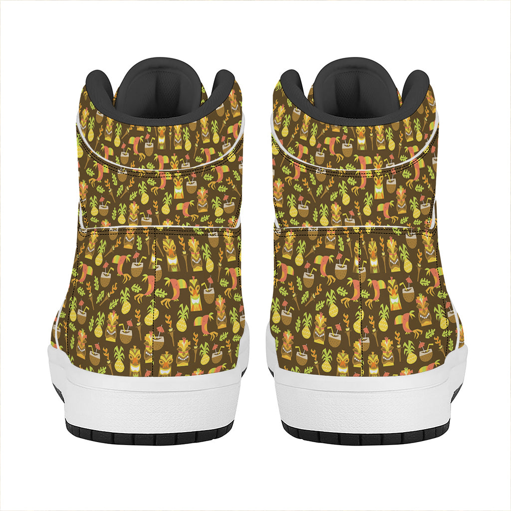 Tiki Luau Pattern Print High Top Leather Sneakers