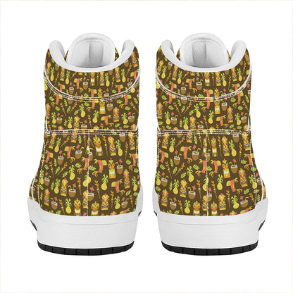 Tiki Luau Pattern Print High Top Leather Sneakers