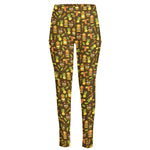 Tiki Luau Pattern Print High-Waisted Pocket Leggings