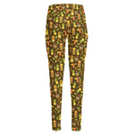 Tiki Luau Pattern Print High-Waisted Pocket Leggings