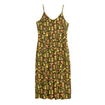 Tiki Luau Pattern Print Jersey Midi Cami Dress