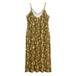 Tiki Luau Pattern Print Jersey Midi Cami Dress