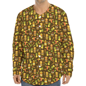 Tiki Luau Pattern Print Long Sleeve Baseball Jersey