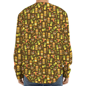 Tiki Luau Pattern Print Long Sleeve Baseball Jersey