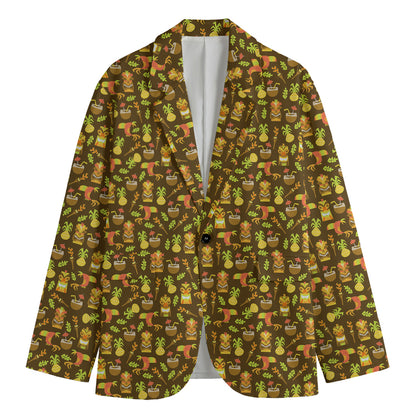 Tiki Luau Pattern Print Men's Cotton Blazer