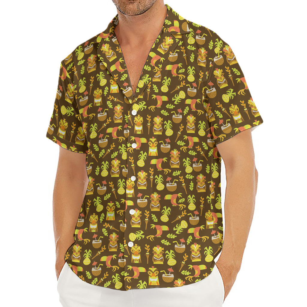Tiki Luau Pattern Print Men's Deep V-Neck Shirt