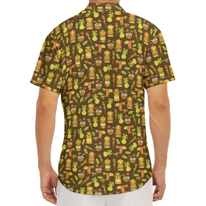 Tiki Luau Pattern Print Men's Deep V-Neck Shirt