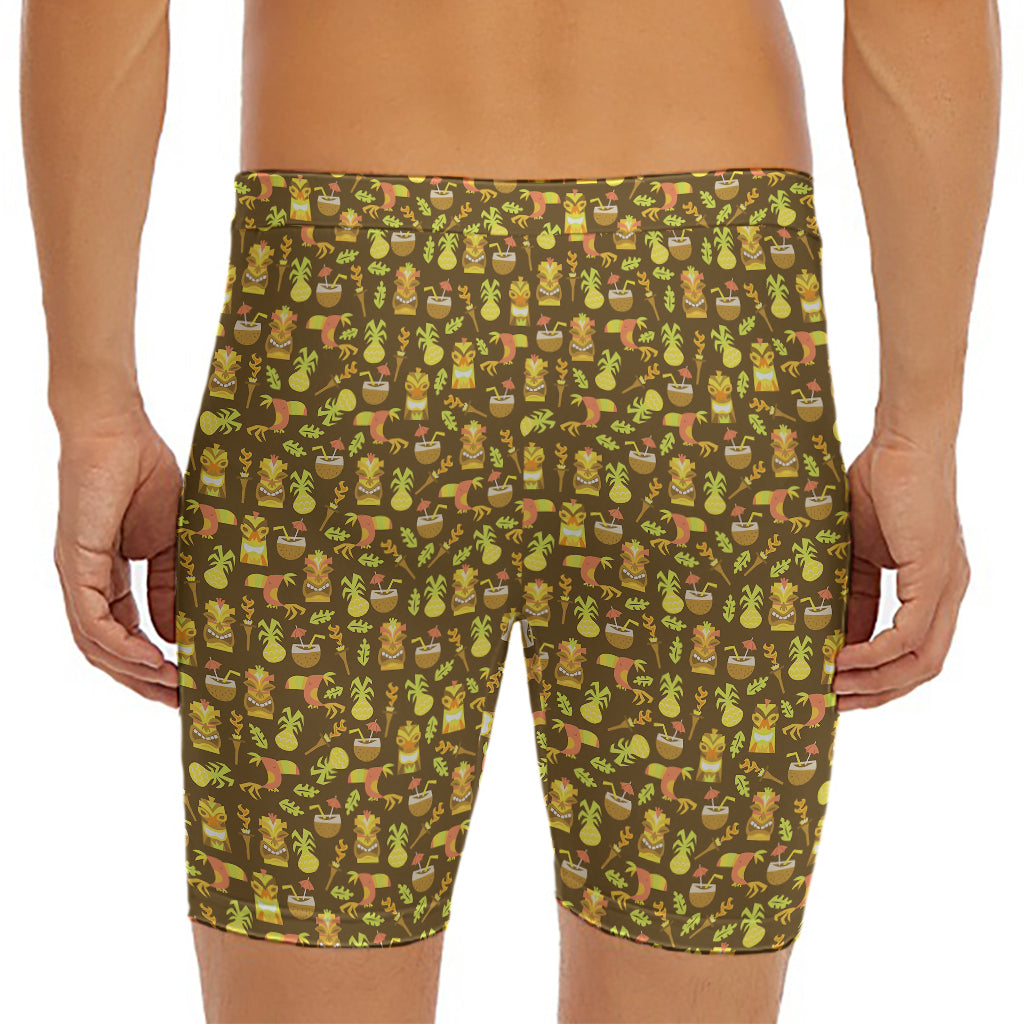 Tiki Luau Pattern Print Men's Long Boxer Briefs