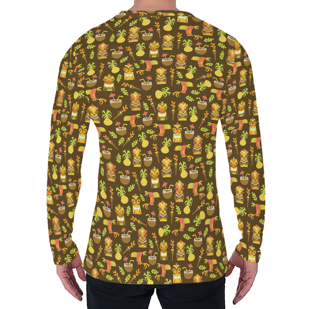 Tiki Luau Pattern Print Men's Long Sleeve T-Shirt