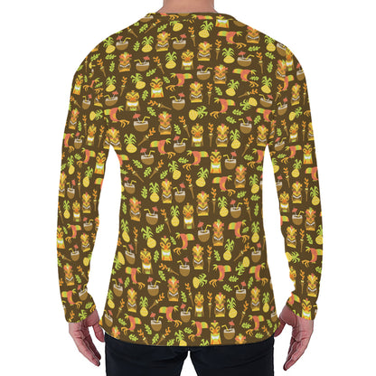 Tiki Luau Pattern Print Men's Long Sleeve T-Shirt
