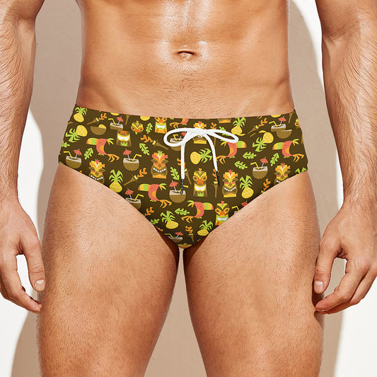 Tiki Luau Pattern Print Men's Swim Briefs