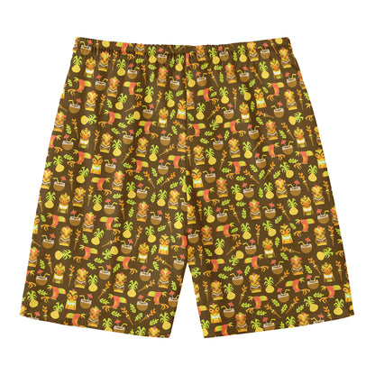 Tiki Luau Pattern Print Men's Swim Trunks