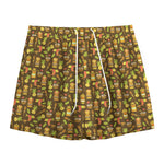 Tiki Luau Pattern Print Mesh Shorts