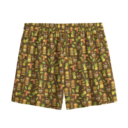 Tiki Luau Pattern Print Mesh Shorts