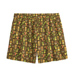 Tiki Luau Pattern Print Mesh Shorts