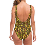 Tiki Luau Pattern Print One Piece Swimsuit