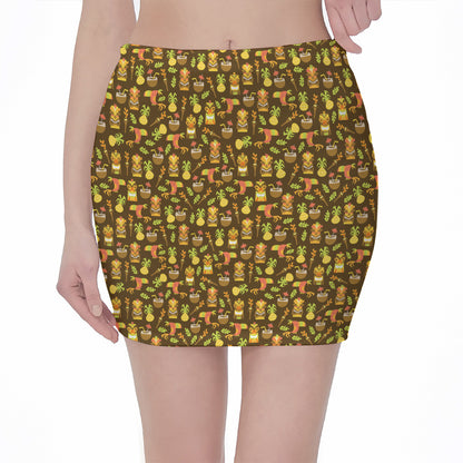 Tiki Luau Pattern Print Pencil Mini Skirt