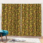 Tiki Luau Pattern Print Pencil Pleat Curtains