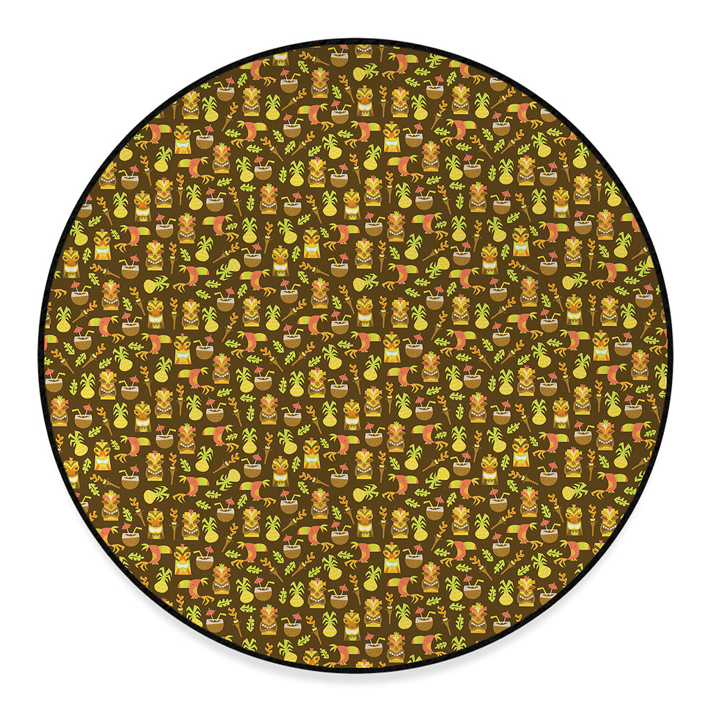 Tiki Luau Pattern Print Round Floor Mat