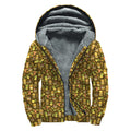 Tiki Luau Pattern Print Sherpa Lined Zip Up Hoodie
