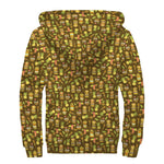 Tiki Luau Pattern Print Sherpa Lined Zip Up Hoodie