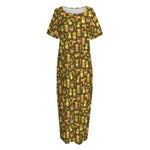 Tiki Luau Pattern Print Short Sleeve Long Nightdress