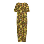 Tiki Luau Pattern Print Short Sleeve Long Nightdress